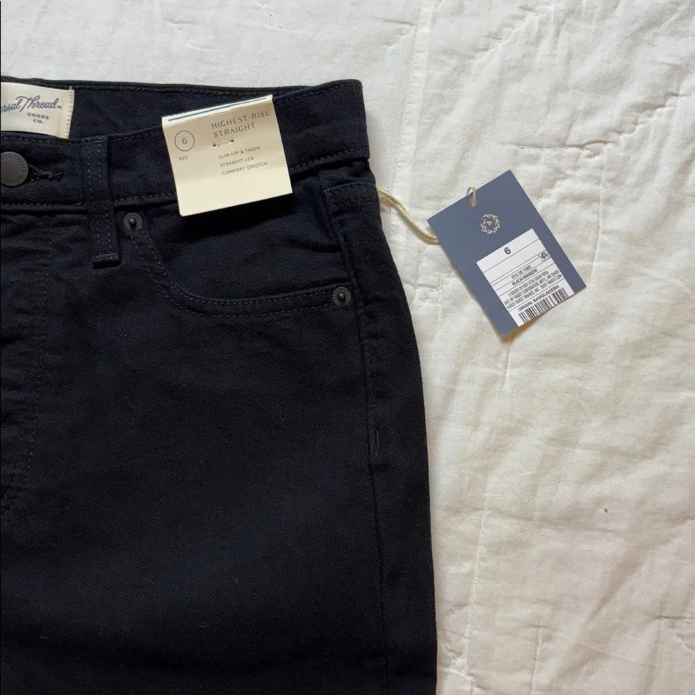 Mom Jeans Highest-Rise‎ 90s Straight Leg Button Fly Jeans Midnight Black 6 NWT